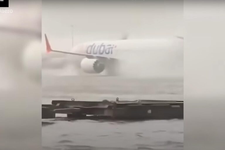 Planes forced to taxi through standing water at Dubai airport as Arabia's heaviest rain in 75 years

